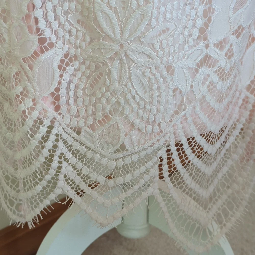 NWT Sharagano NY Azalea Faux Wrap Floral Lace Scalloped Midi Dress 8 Pink Mirage - Picture 9 of 16